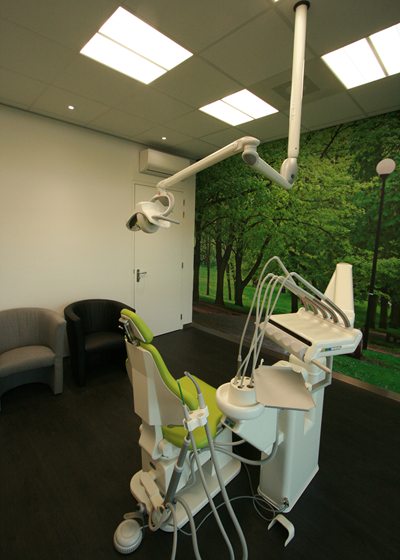 Behandelkamer met een groene fotowand